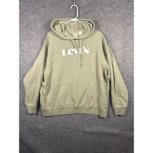Levis Mens XL Relaxed Fit Hoodie Sweatshirt Olive Green Logo‎ Pullover